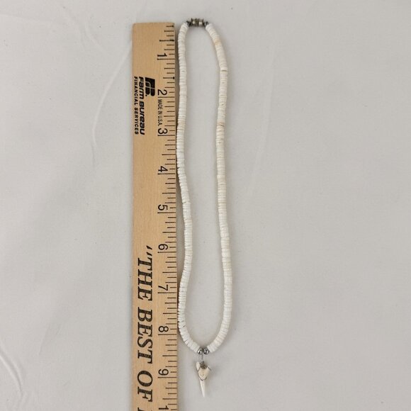 White Puka Shell Necklace With Shark Tooth Pendant Choker Barrel Clasp Beach 18" - Picture 12 of 12